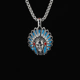 Painted Chief Pendant — Vintage Tribal Titanium Necklace