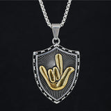 Rock Hand Shield Pendant — Vintage Hip-Hop Street Necklace