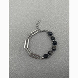 Silver Obsidian Bracelet — Titanium Steel Hip-Hop Design