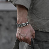 Vintage Alloy Braided Bracelet — Wide Distressed Stone Crack Design