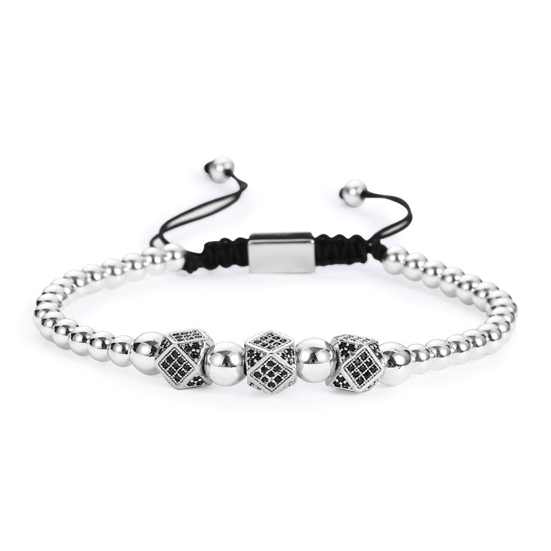 Tri-Diamond Zirconia Bracelet — Adjustable Copper Bead Design