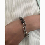 Silver Obsidian Bracelet — Titanium Steel Hip-Hop Design