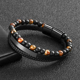 Multi-Layer Braided Tiger Eye Bracelet — Vintage Agate Stainless Steel Design