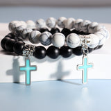 White Turquoise Cross Bracelet — Glow-in-the-Dark Natural Stone Design