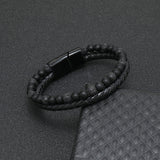 Natural Stone Alloy Leather Bracelet — Braided Magnetic Clasp Design