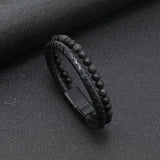 Natural Stone Alloy Leather Bracelet — Braided Magnetic Clasp Design