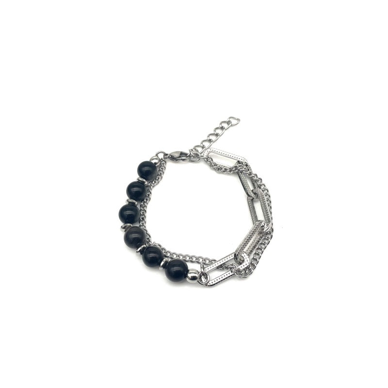 Silver Obsidian Bracelet — Titanium Steel Hip-Hop Design