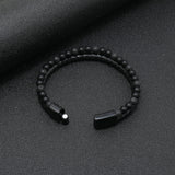 Natural Stone Alloy Leather Bracelet — Braided Magnetic Clasp Design