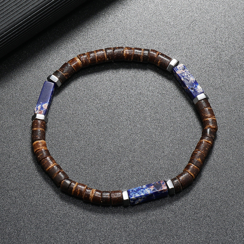 Natural Stone and Coffee Wood Bracelet — Vintage Nepalese Design