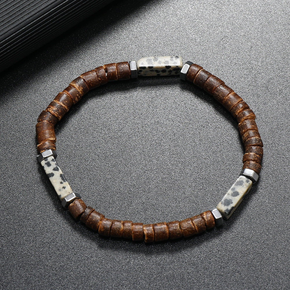 Natural Stone and Coffee Wood Bracelet — Vintage Nepalese Design