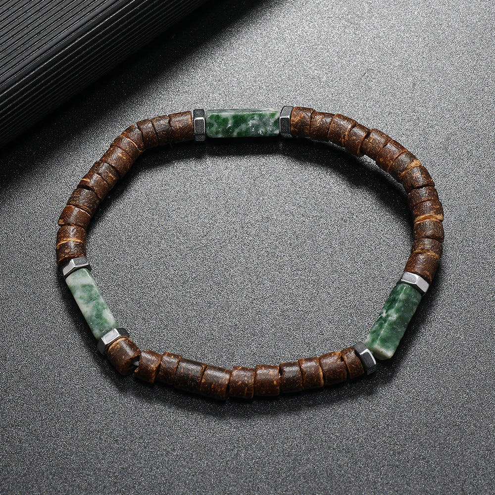 Natural Stone and Coffee Wood Bracelet — Vintage Nepalese Design