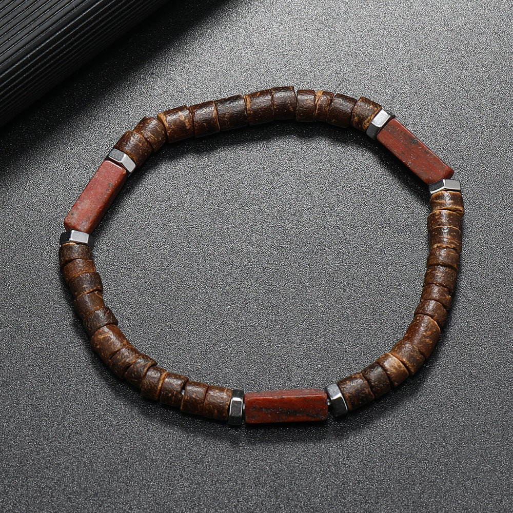 Natural Stone and Coffee Wood Bracelet — Vintage Nepalese Design