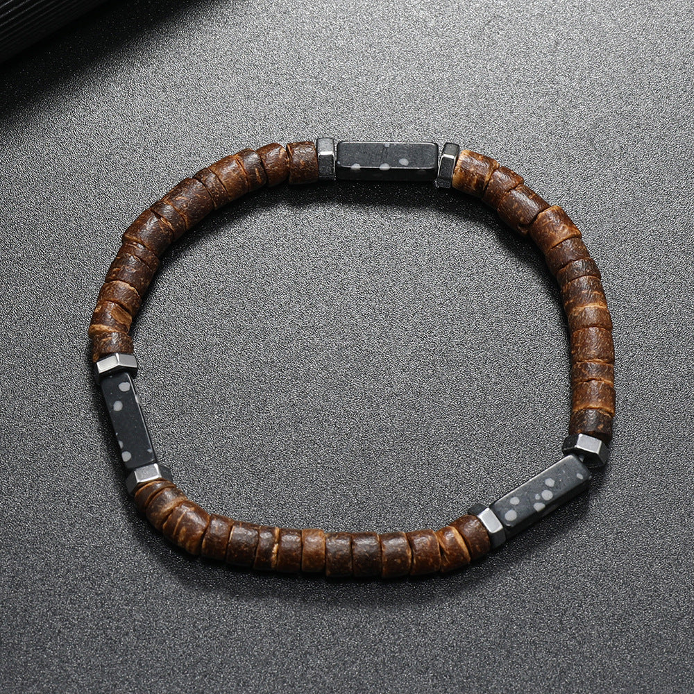 Natural Stone and Coffee Wood Bracelet — Vintage Nepalese Design