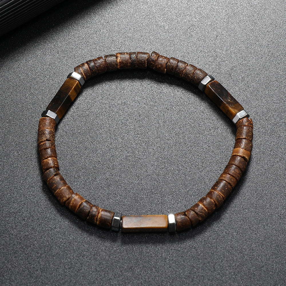 Natural Stone and Coffee Wood Bracelet — Vintage Nepalese Design